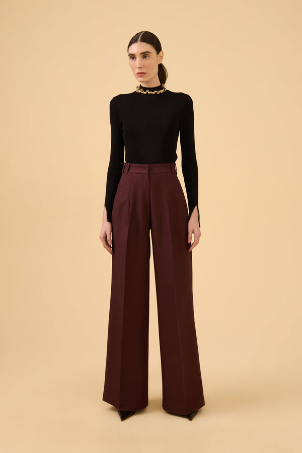 Calça Pantalona Alfaiataria Em Tecido Dark Brown