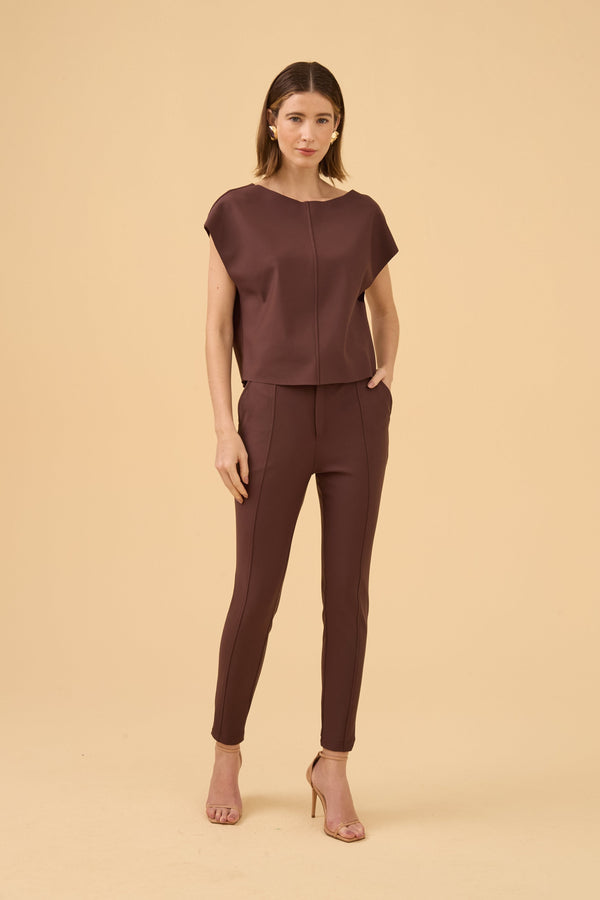 Calça Montaria Recortes Em Malha Dark Brown II