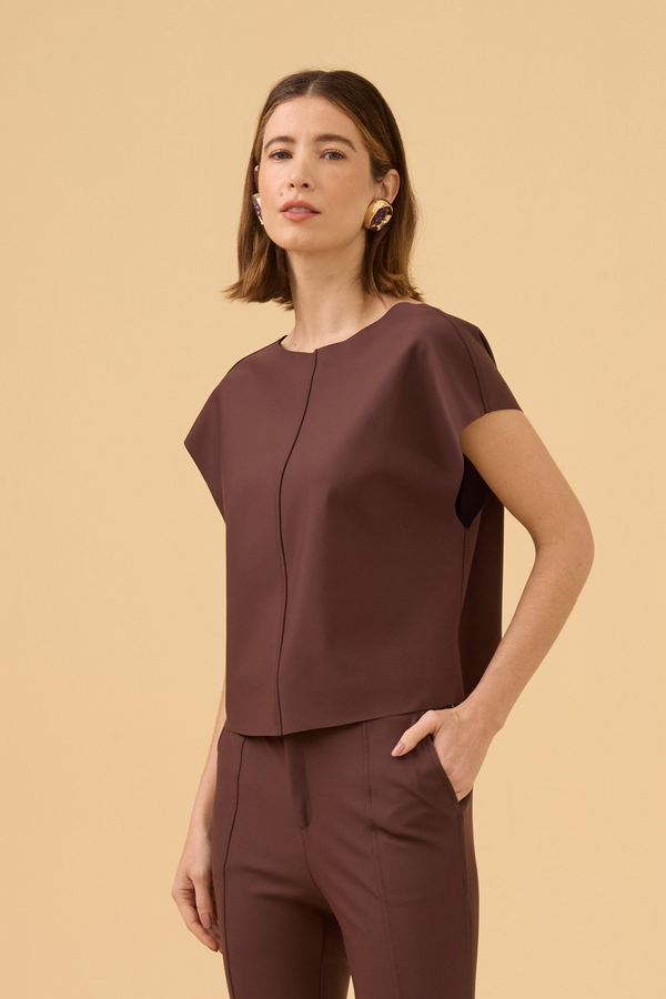 Blusa Sem Manga Em Malha Dark Brown Ii