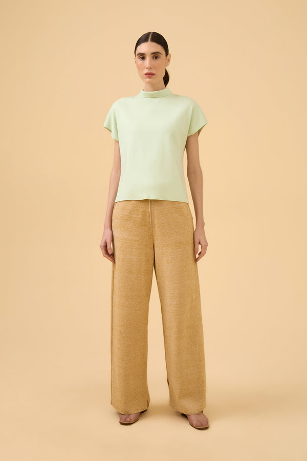 Calça Tweed Leve Em Tricot Comb. Azeite