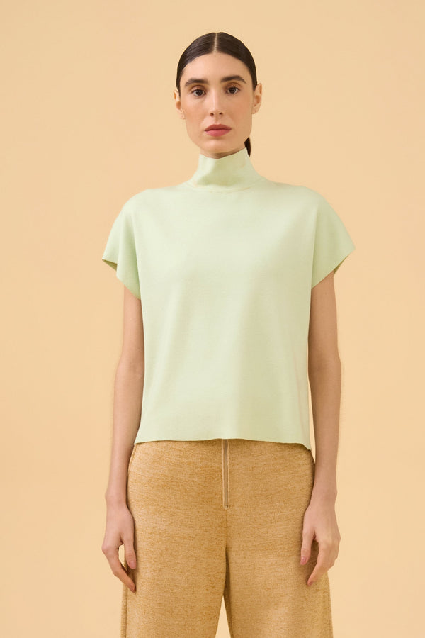 Blusa Manga Japonesa Gola Alta Em Tricot Verde Claro