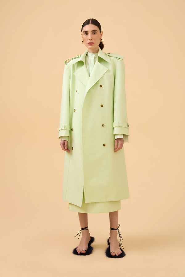 Trench Coat Em Tecido Verde Claro