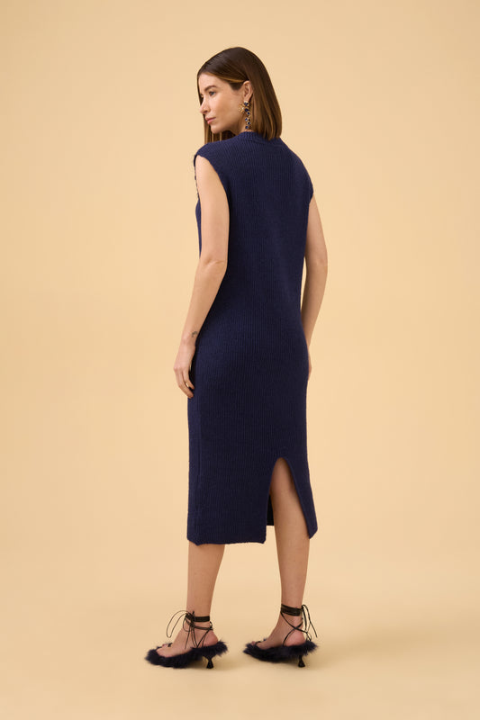 Vestido Maxi Decotado Em Tricot Purple Blue