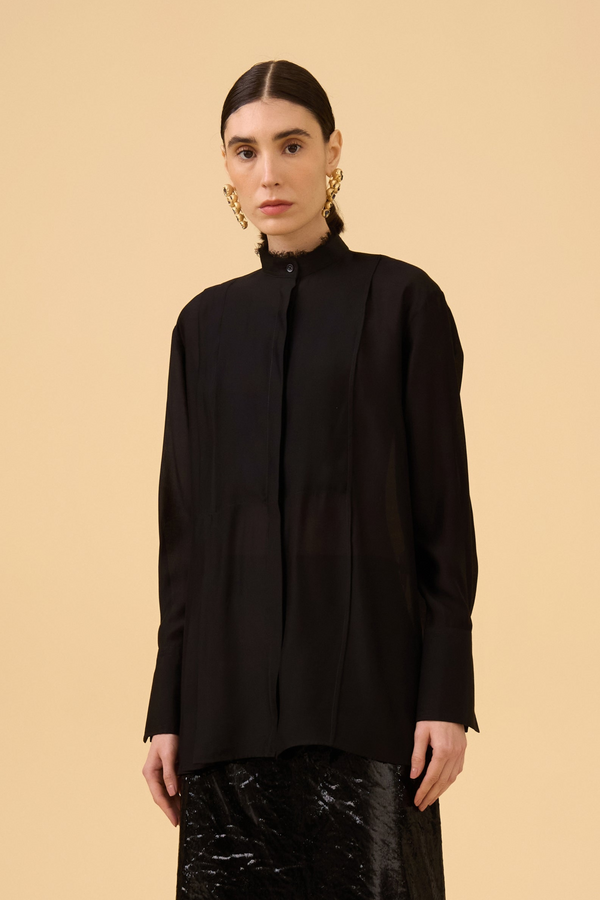 Camisa Com Patchwork Em Tecido Preto