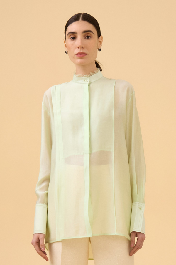 Camisa Com Patchwork Em Tecido Verde Claro