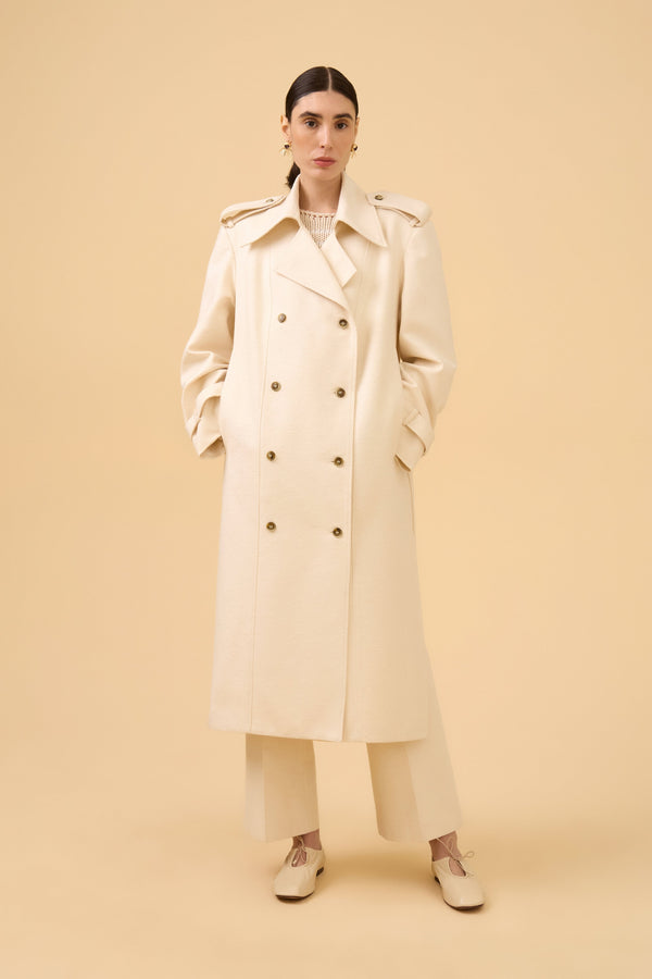 Trench Coat Em Tecido Areia