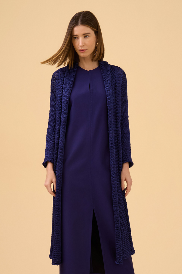 Casaco Amplo Em Tricot Encerado Purple Blue