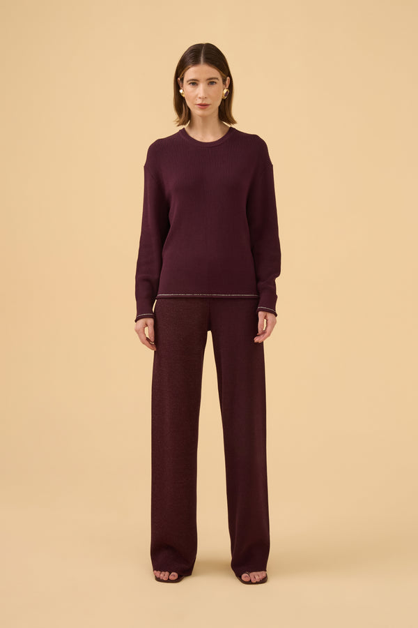 Calça Detalhe Lurex Em Tricot Ameixa