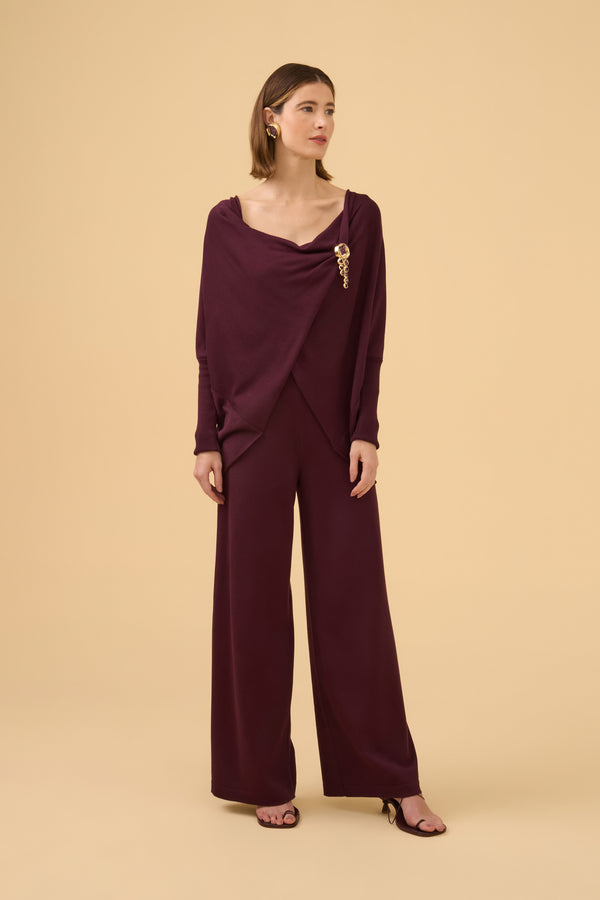 Calça Ampla Em Tricot Ameixa