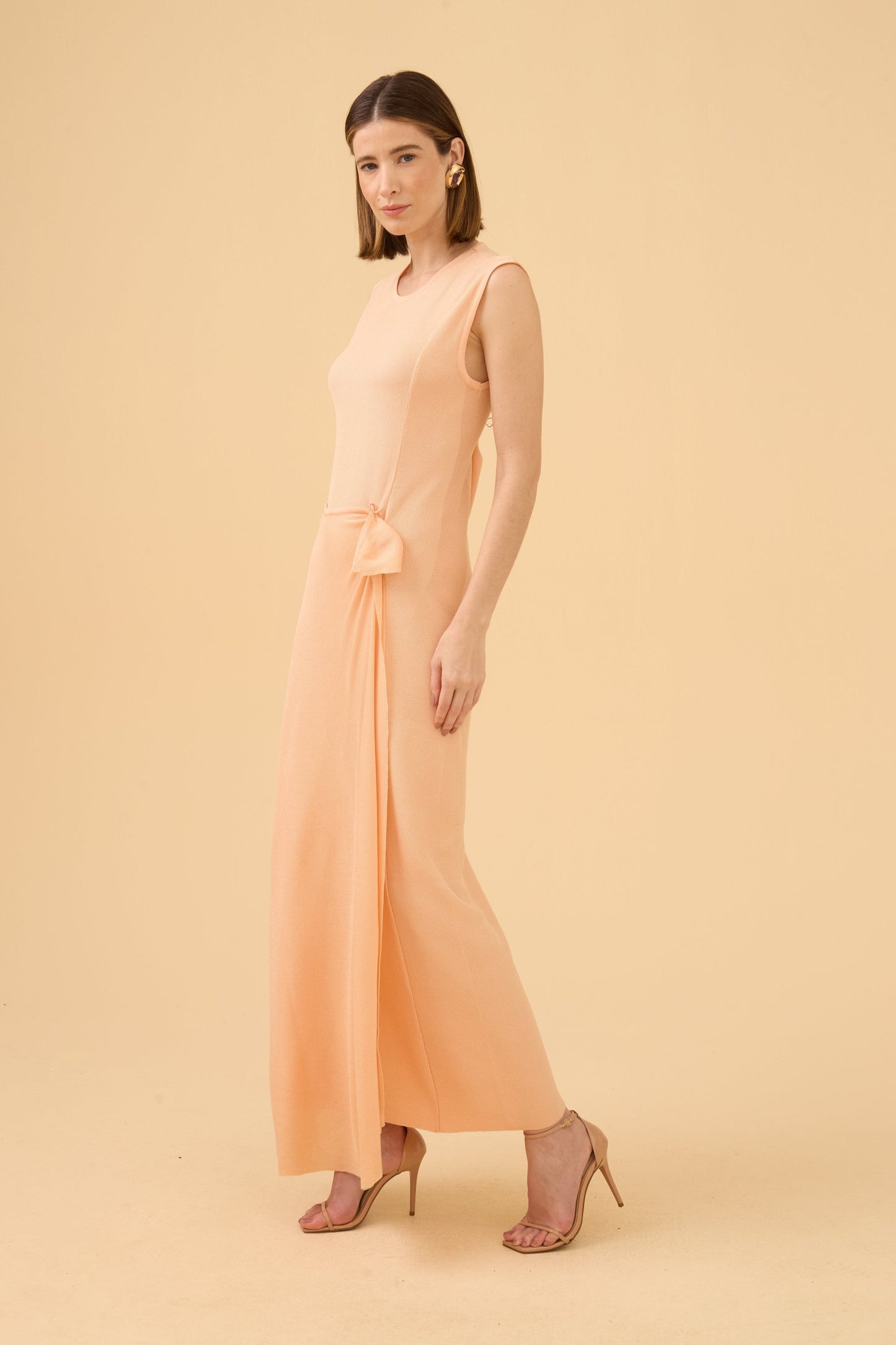 Vestido Longo Piquet Com Alfinete Em Tricot Light Peach