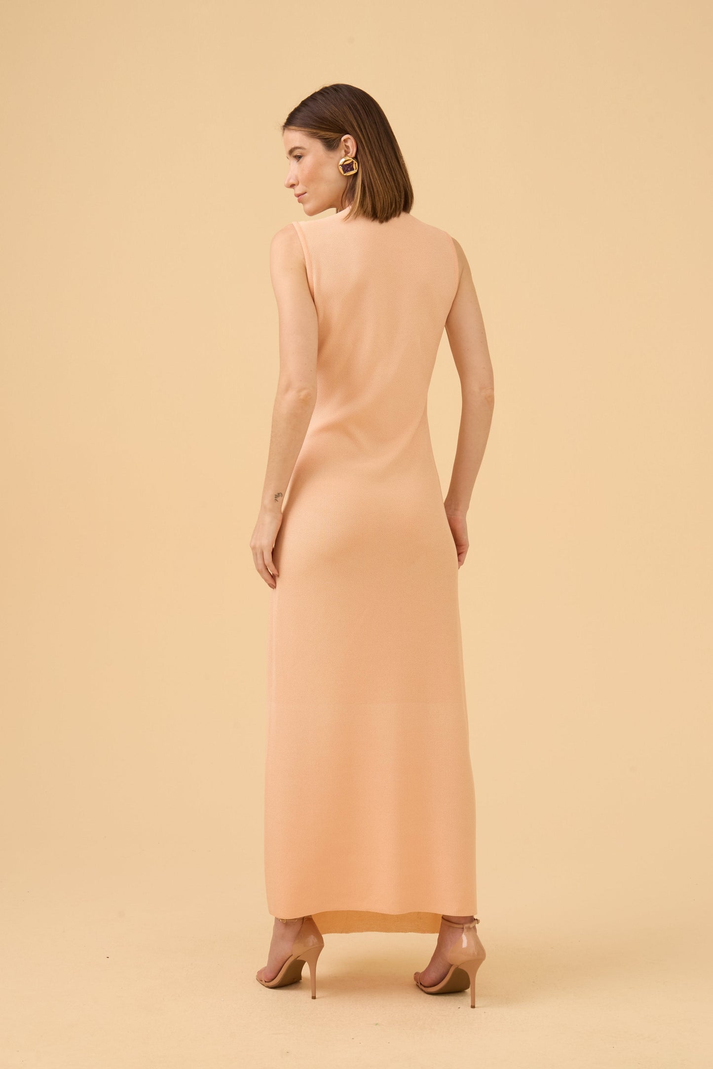 Vestido Longo Piquet Com Alfinete Em Tricot Light Peach