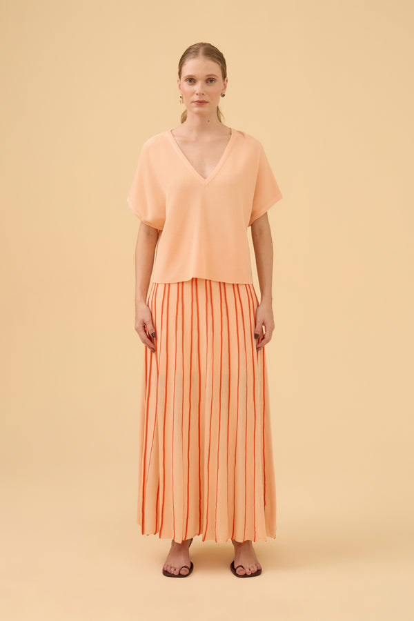 Saia Longuete Plissada Bicolor Em Tricot Comb. Light Peach