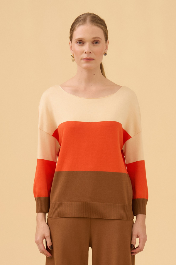 Blusa Listras Largas Em Tricot Vermelho Scarlat