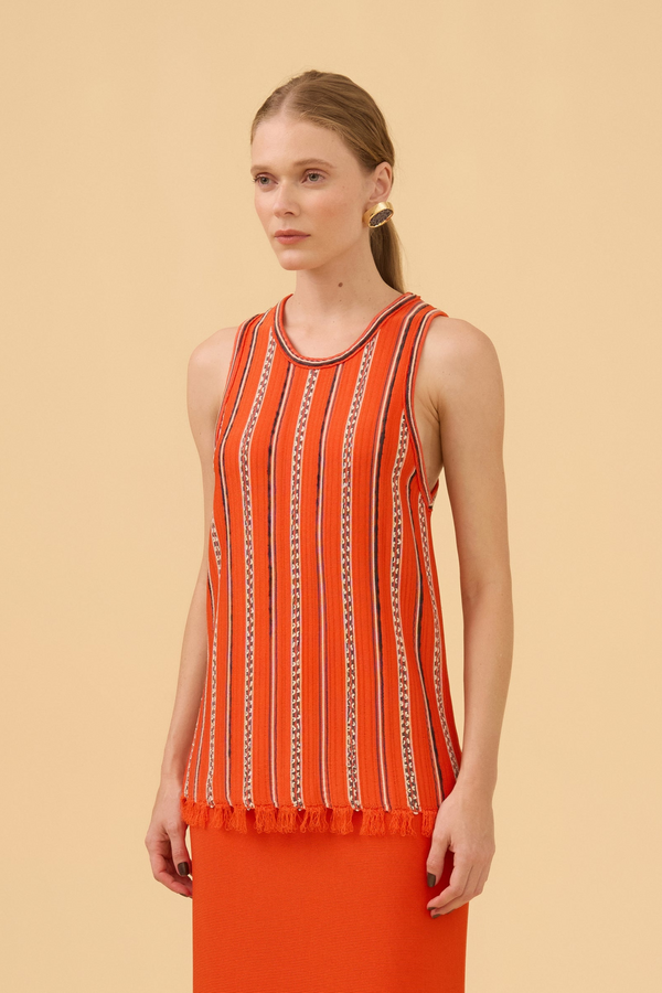 Regata Justa Detalhe Franjas Em Tricot Comb. Vermelho Scarlat