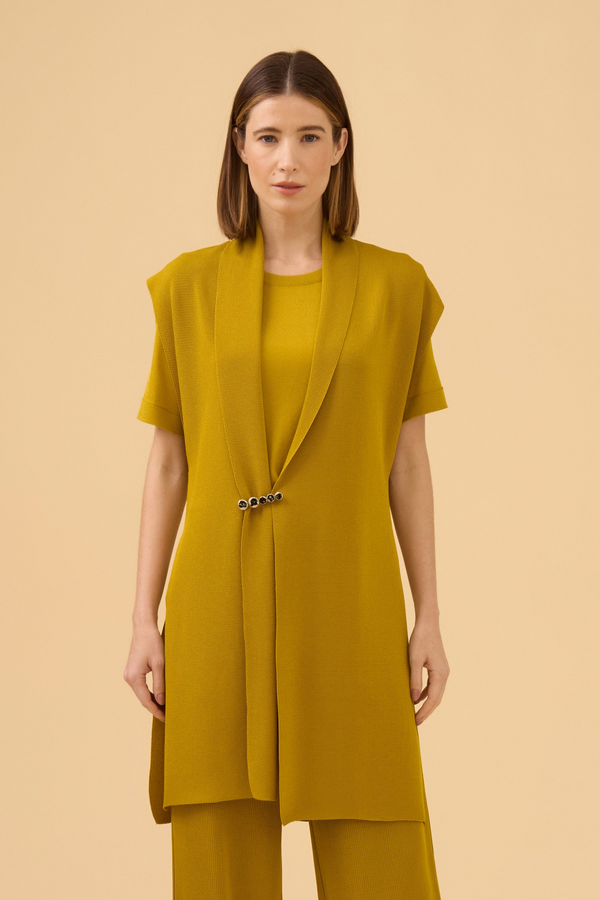 Maxi Colete Piquet Em Tricot Azeite