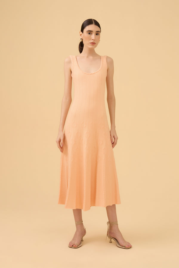 Vestido Mídi Jacquard Textura E Tricot Light Peach