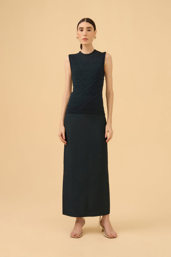 Blusa Jacquard Textura Tricot Verde Escuro