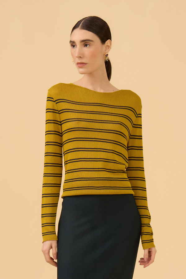Blusa Mangas Longas Cava Deslocada Azeite/Verde Escuro