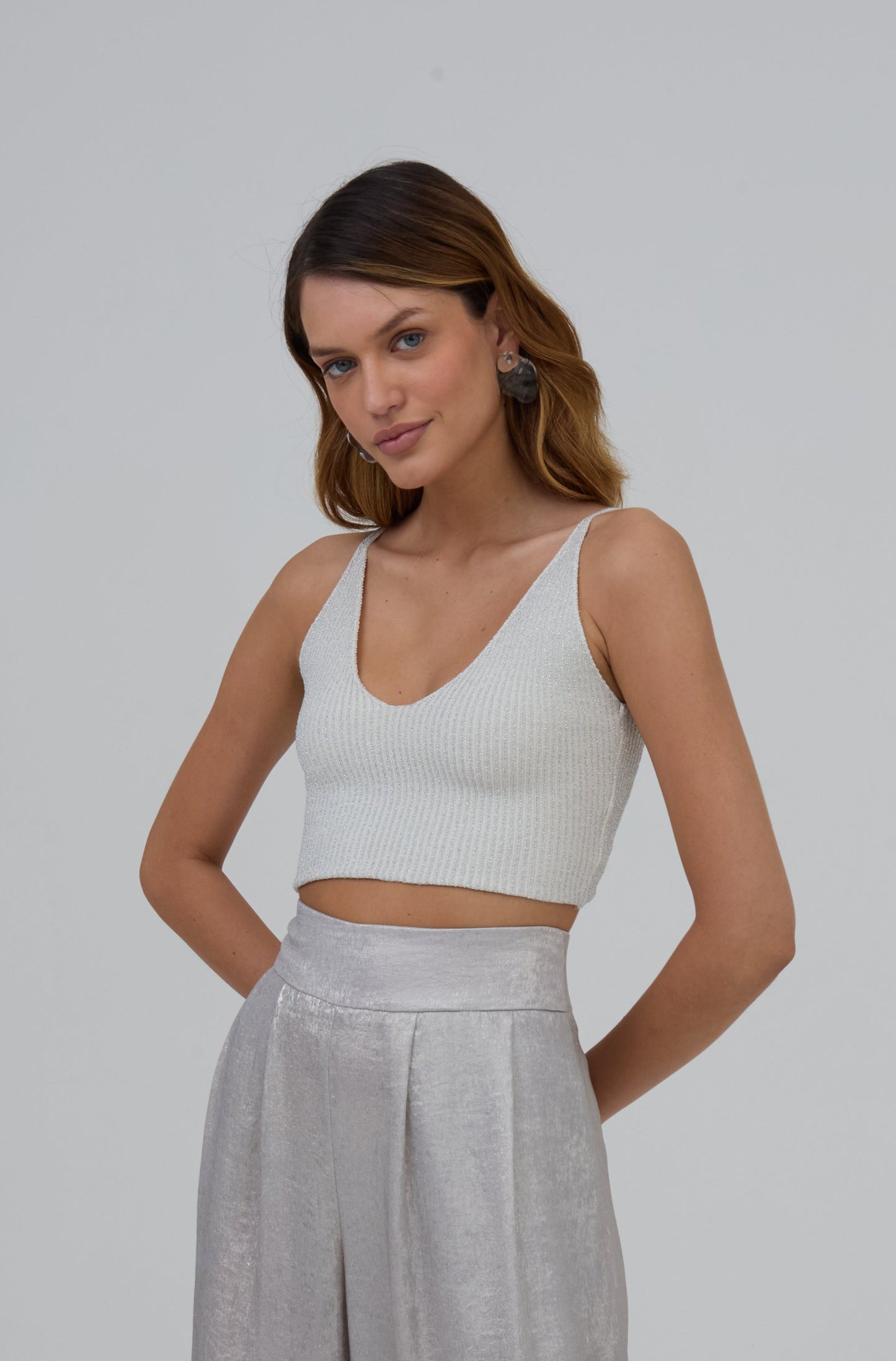 Top Alças Decote V Em Tricot