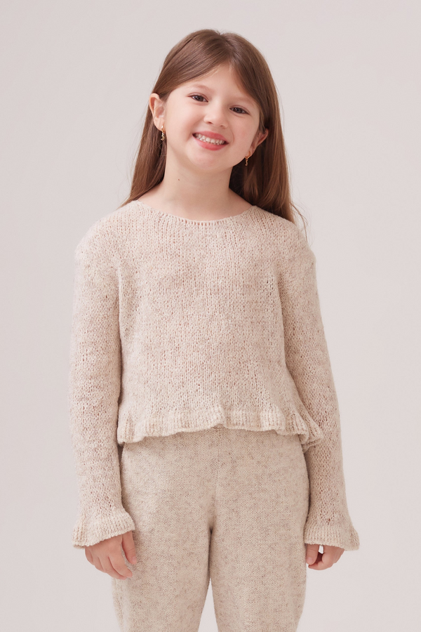 Blusa Infantil Manga Longa Detalhe No Punho Em Tricot Papiro