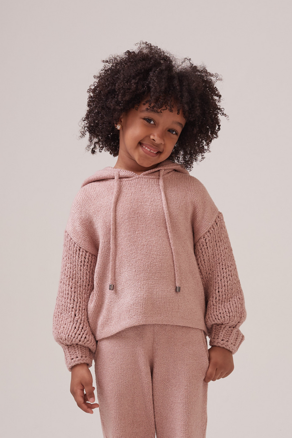 Blusa Infantil Em Tricot Manga Artesanal Rosa Retrô