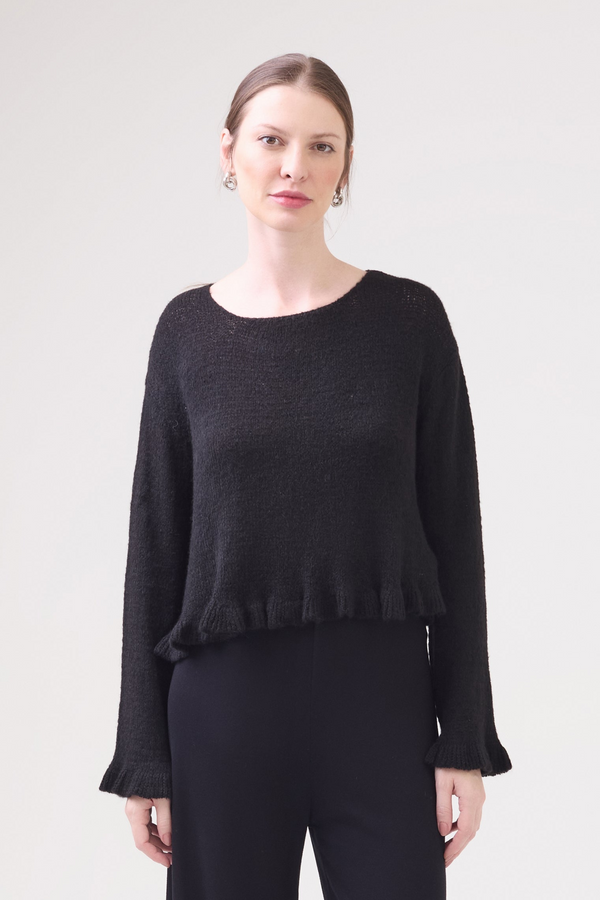 Blusa Manga Longa Detalhe No Punho Em Tricot Preto