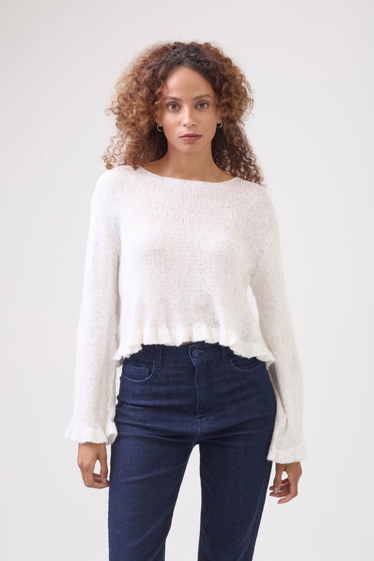 Blusa Manga Longa Detalhe No Punho Em Tricot Perola