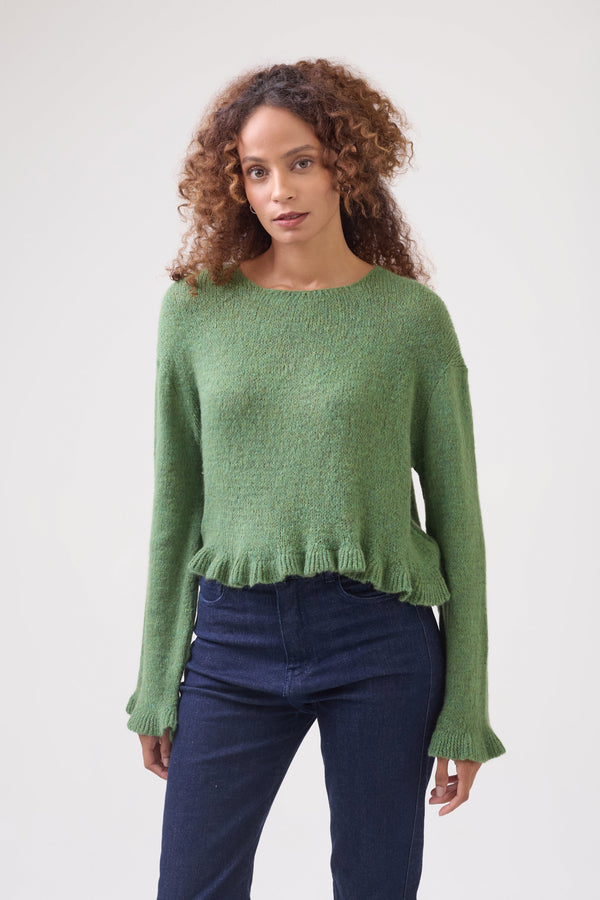 Blusa Manga Longa Detalhe No Punho Em Tricot Alecrim
