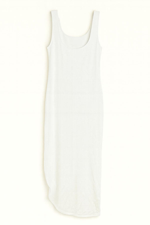 Vestido De Malha Com Fenda Diagonal Longo Off White