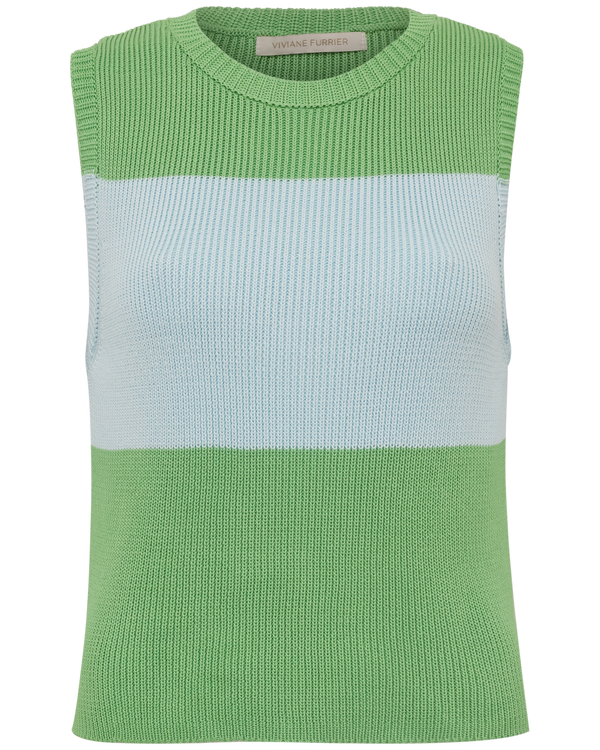 Blusa Sem Manga Bicolor Em Tricot Azul Sky
