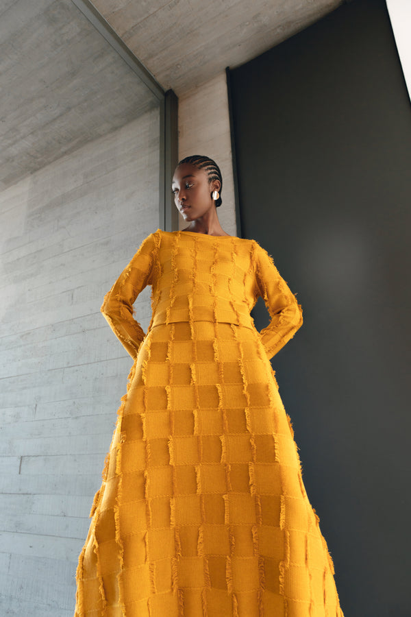 Saia Midi Em Tricot Detalhe Franjas Citrino