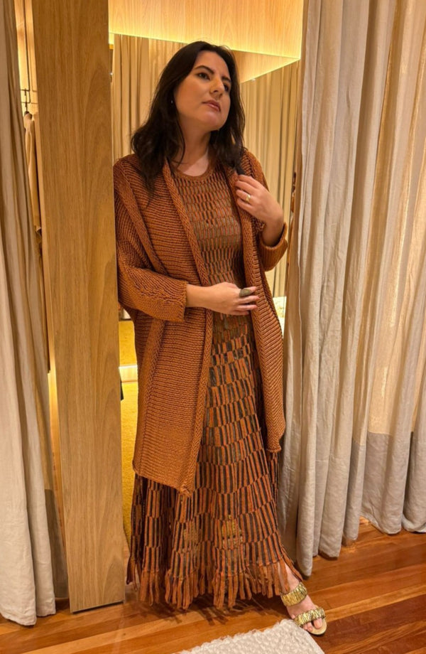 Casaco Amplo Em Tricot Encerado Mocha Brown