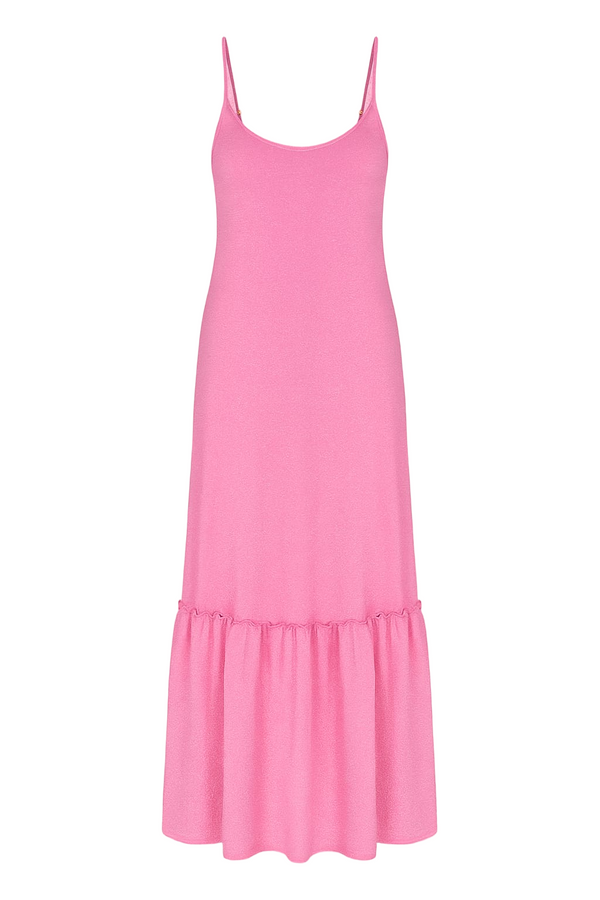 Vestido Em Tricot Alças Finas Rosa Flora Ouro