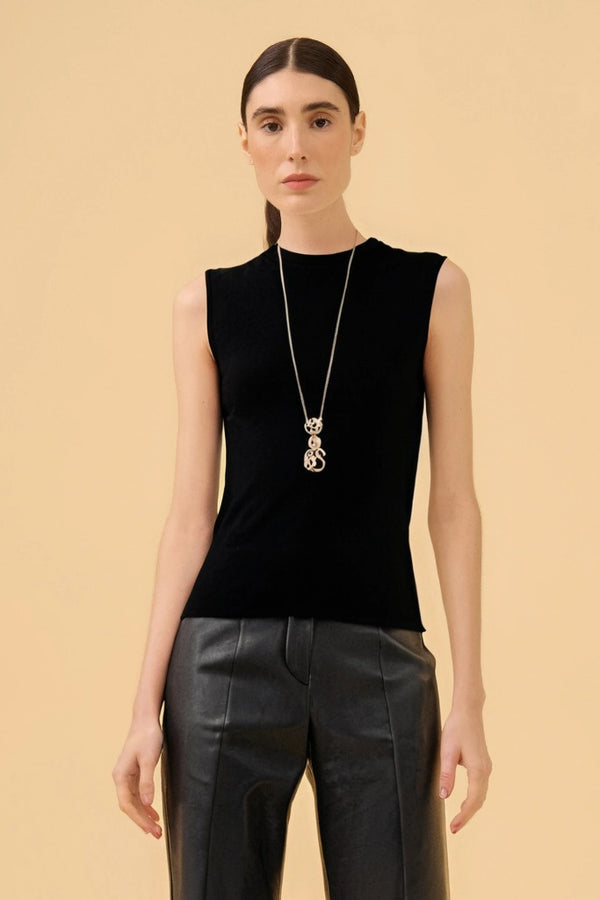 Blusa Sem Mangas Canelada Em Tricot Preto