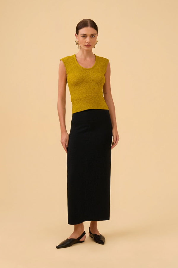 Saia Reta Longuete Em Tricot Preto