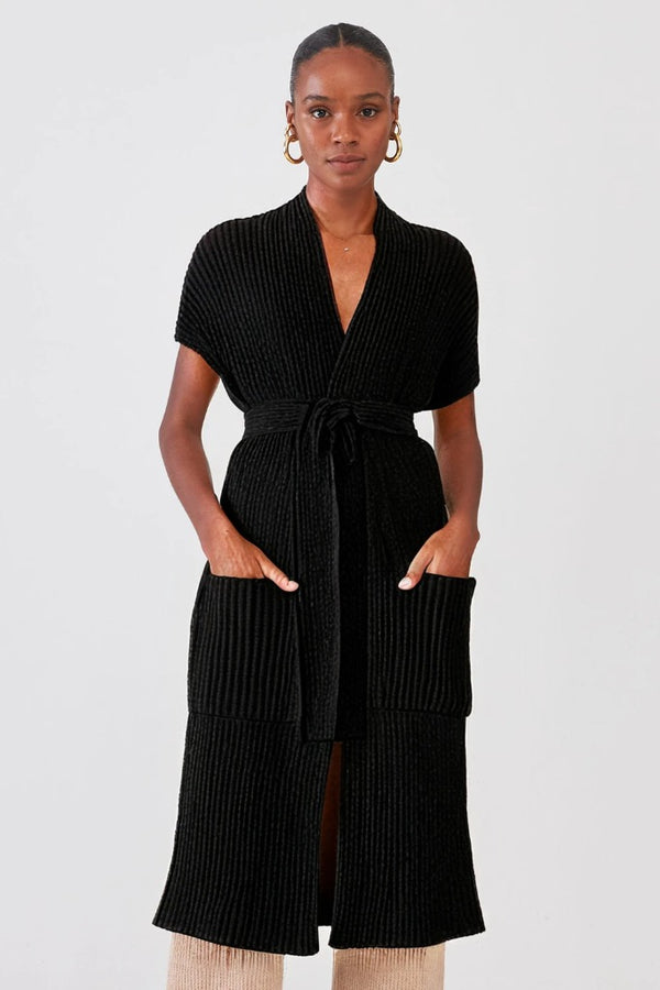 Kimono Em Tricot Canelado Preto