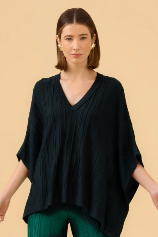 Blusa Kaftan Decote V Em Tricot Preto