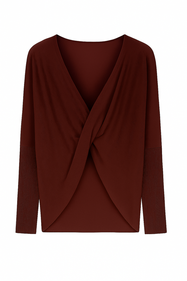 Blusa Ampla Decote Torcido Em Tricot Ameixa