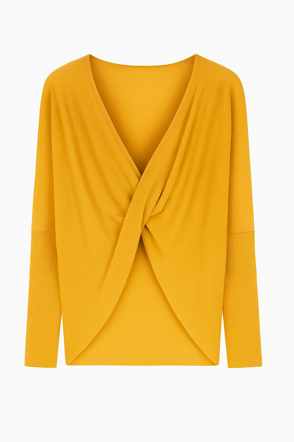 Blusa Ampla Decote Torcido Em Tricot Azeite