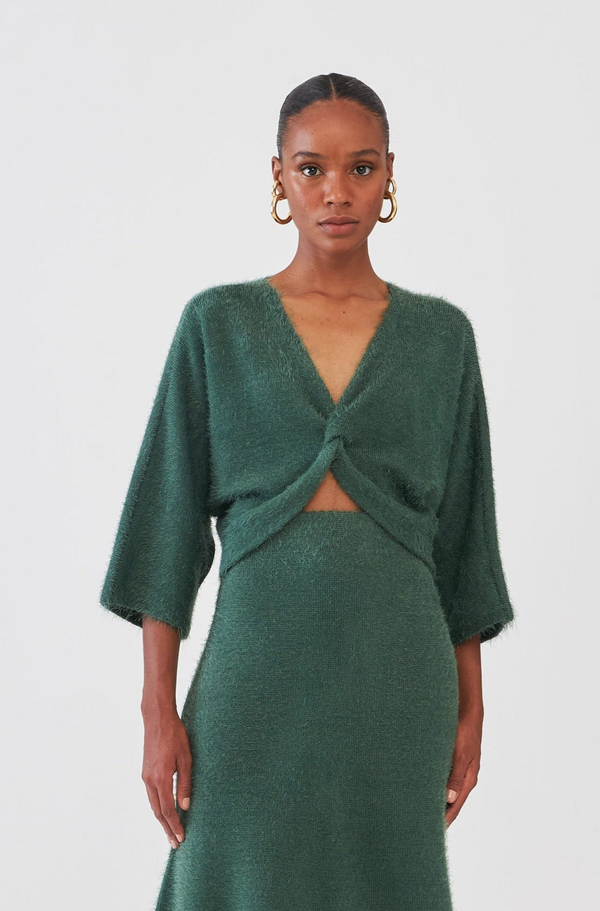 Blusa Em Tricot Peluche Com Detalhe Frontal Pinheiro