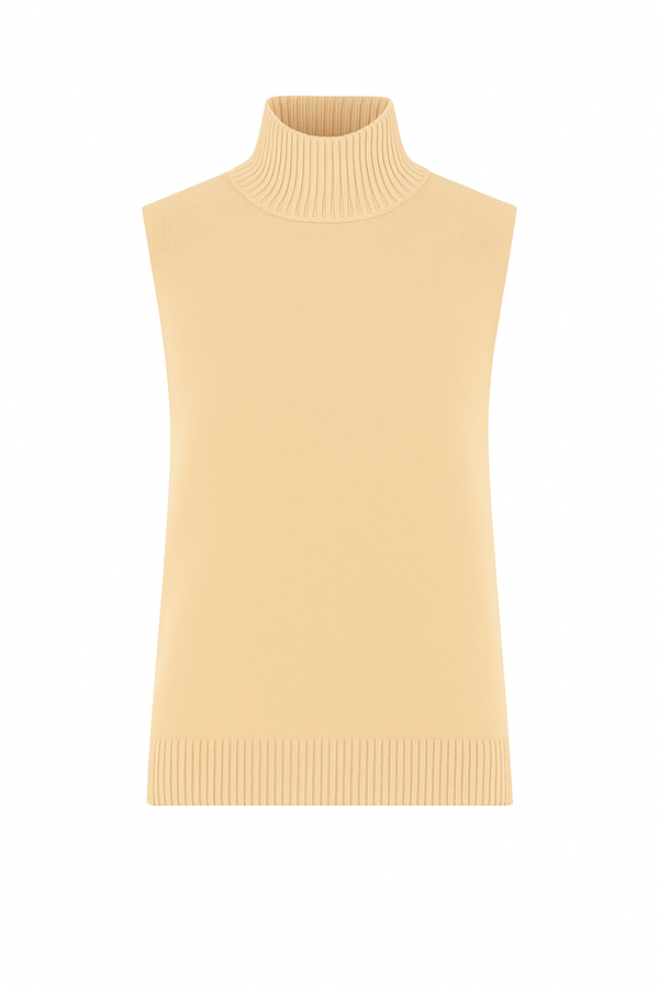 Blusa Sem Mangas Gola Alta Bege Champagne