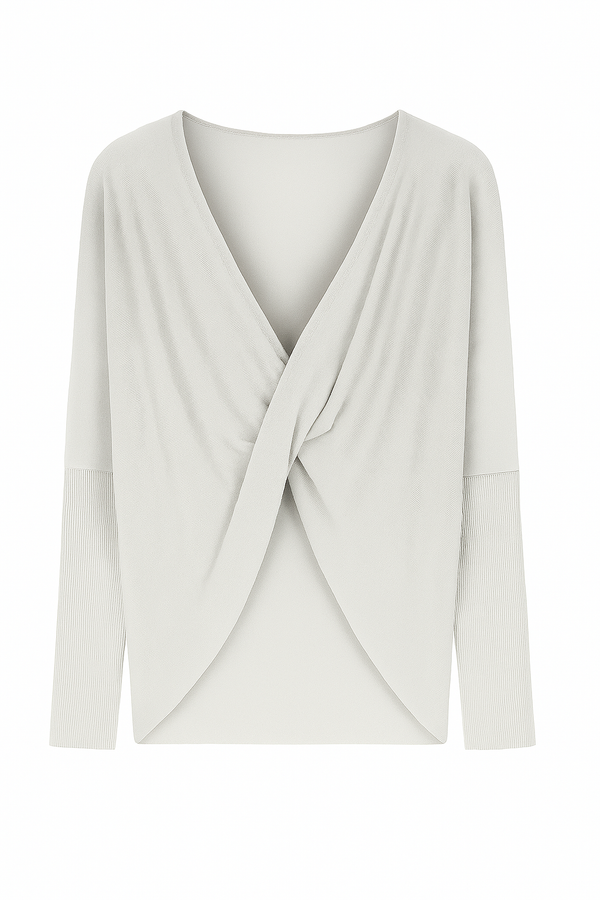 Blusa Ampla Decote Torcido Em Tricot Light Gray