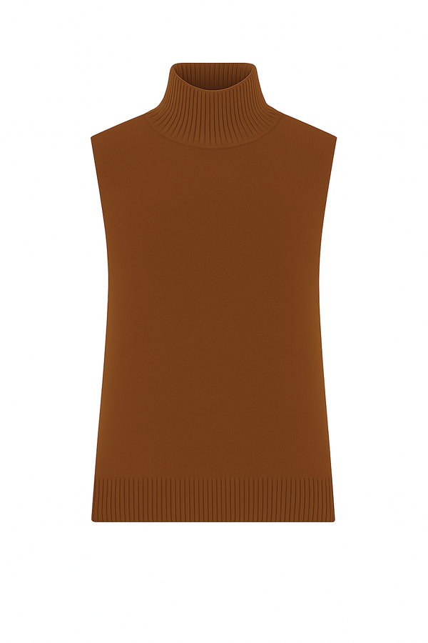 Blusa Sem Mangas Gola Alta Mocha Brown