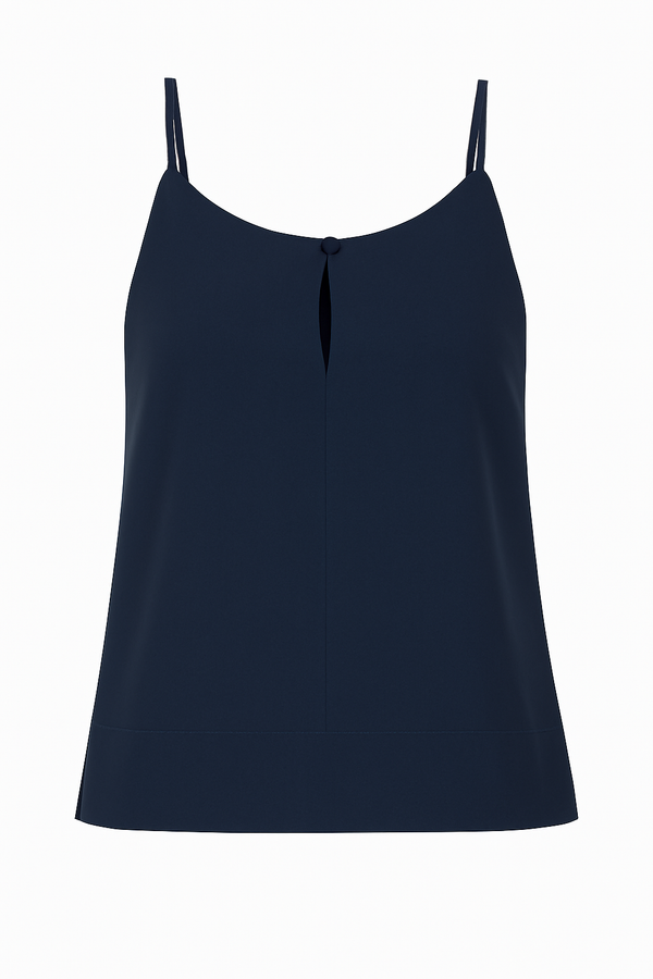 Blusa Linho Puro Alças Finas Navy Classico