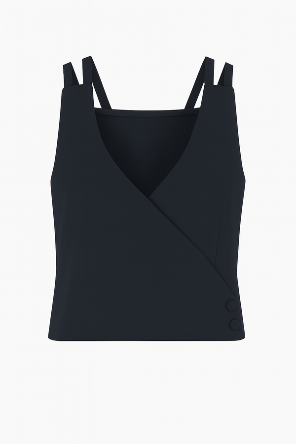 Blusa Linho Puro Alça Dupla Navy Clássico