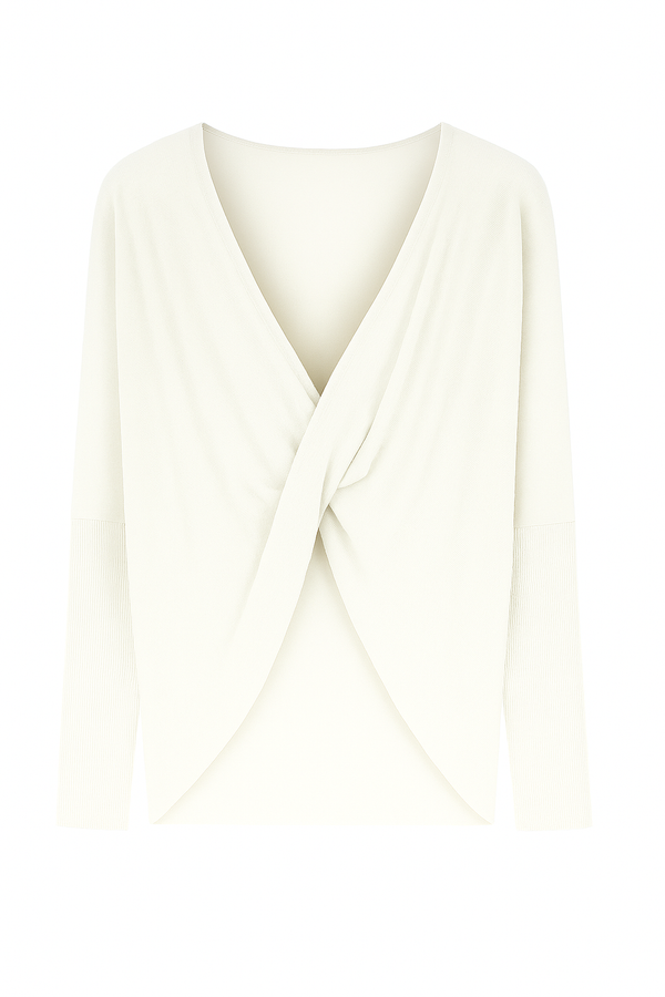 Blusa Ampla Decote Torcido Em Tricot Off White