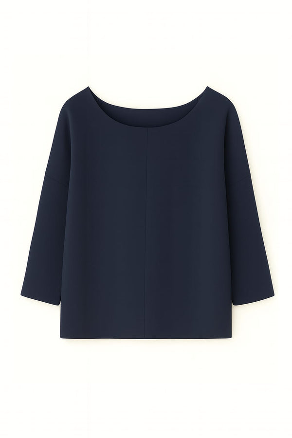 Blusa Ampla Em Tricot Piquet Meia-noite