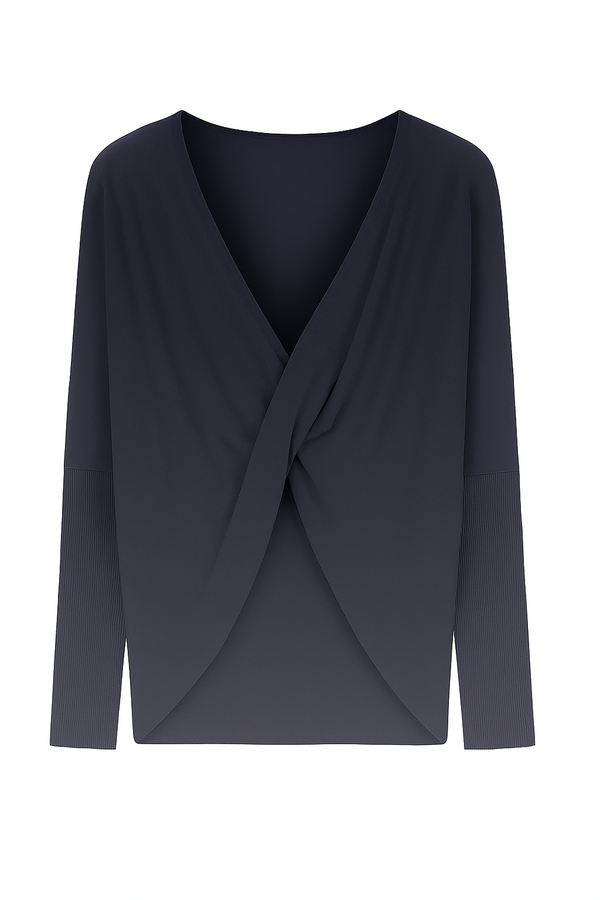 Blusa Ampla Decote Torcido Em Tricot Purple Blue