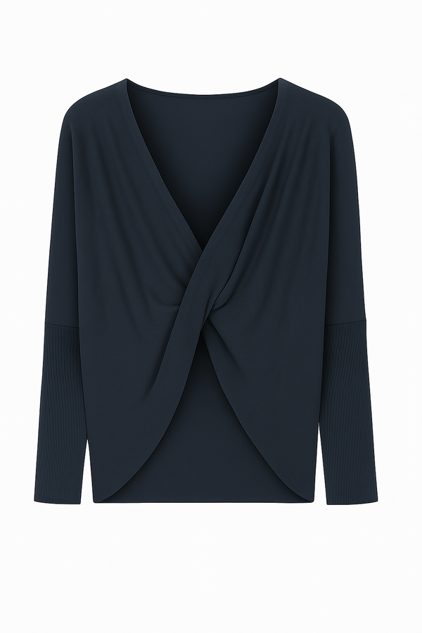 Blusa Ampla Decote Torcido Em Tricot Verde Escuro