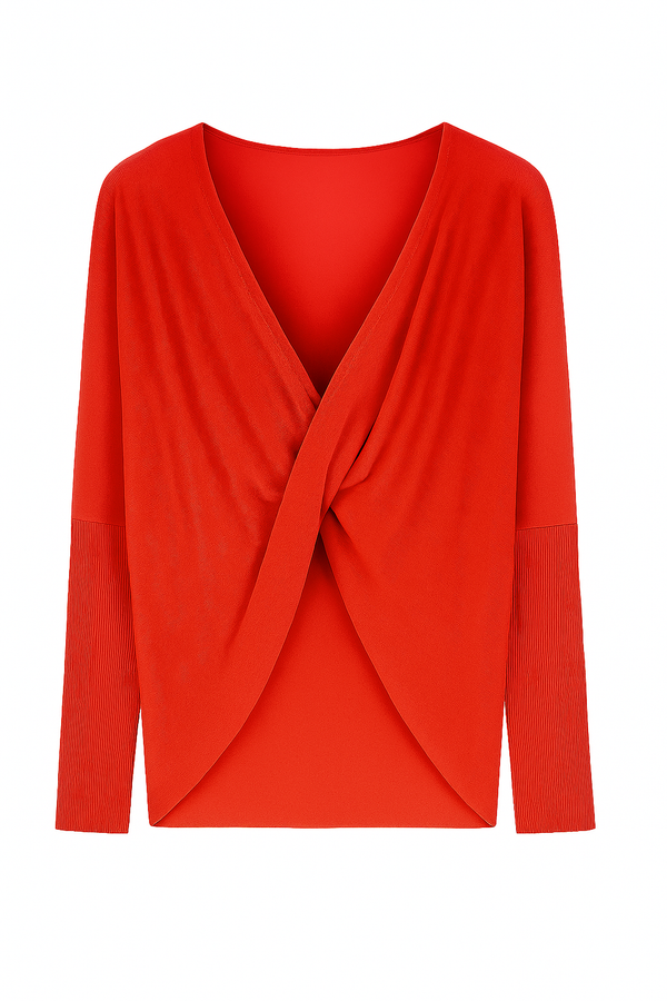 Blusa Ampla Decote Torcido Em Tricot Vermelho Scarlat